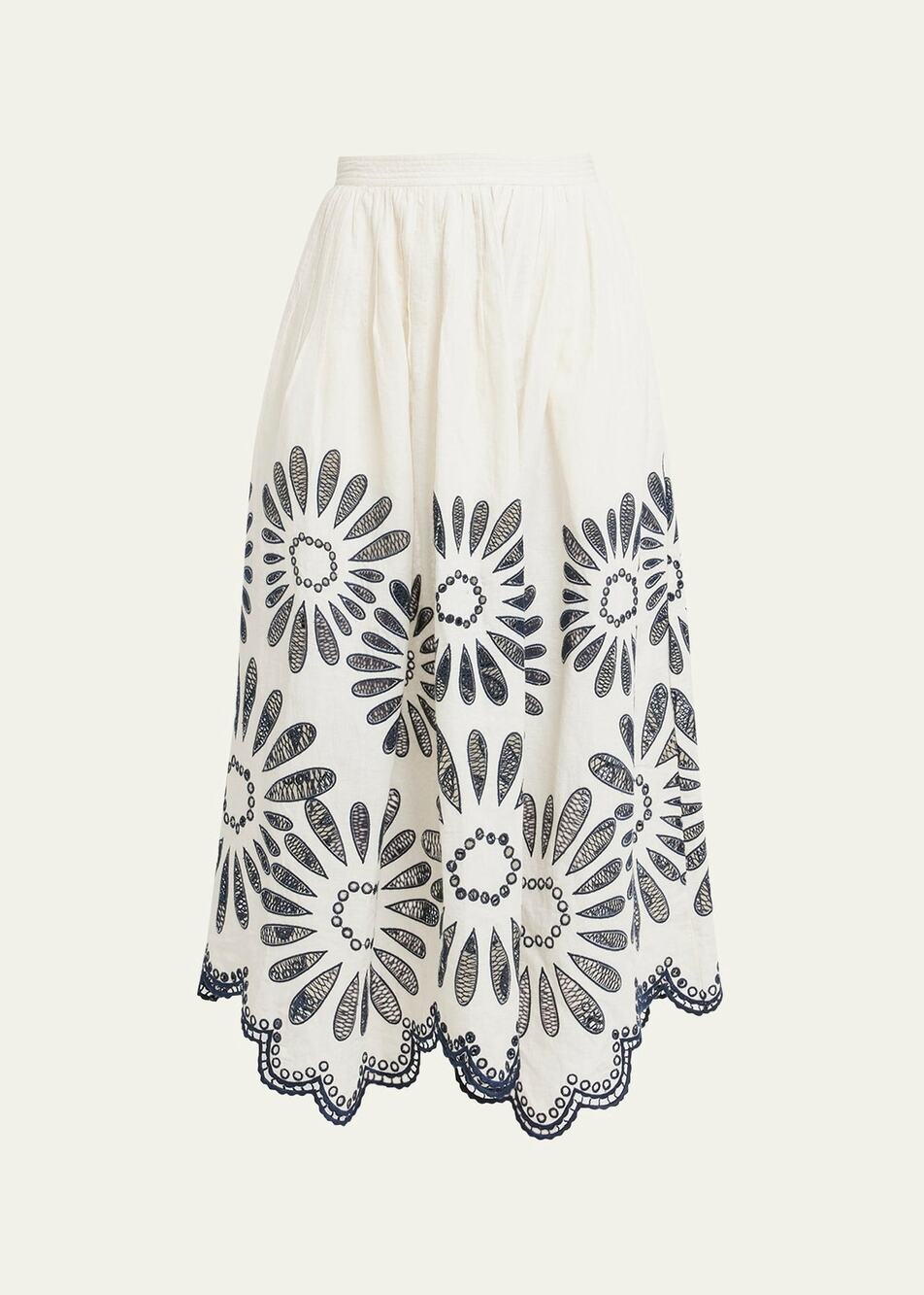 Ulla Johnson Annisa Floral Midi Linen-Cotton Blend Skirt - 0